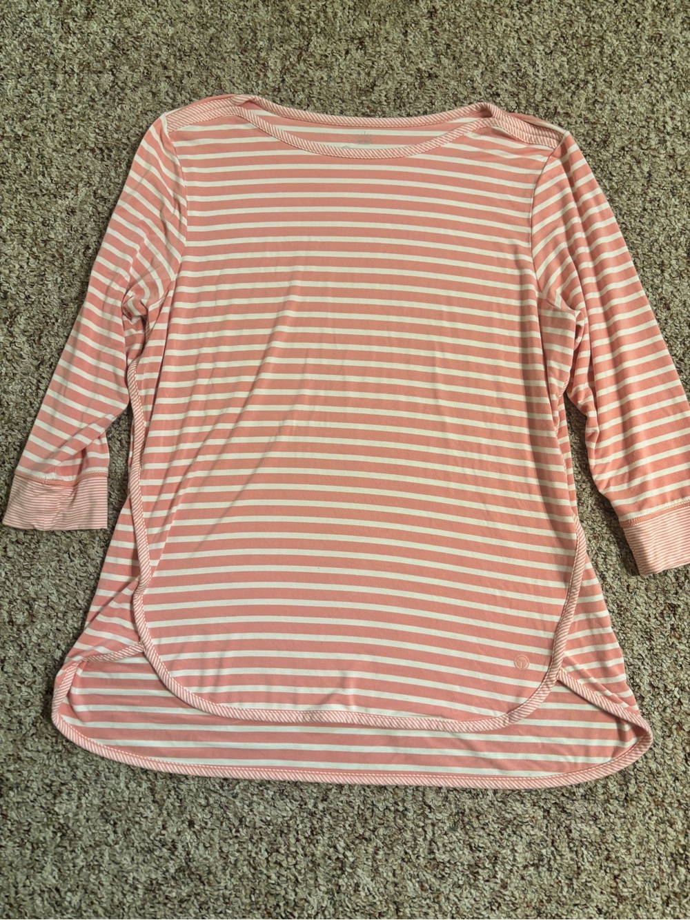Talbots 1X UPF 50 3/4-sleeved Pink and White Striped Boatneck Top